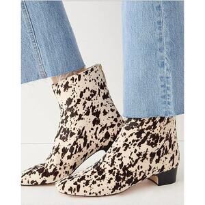 J.Crew Roxie Zip-Back Ankle Boots Calf Hair Snow Pony Animal Print Cream Black 6
